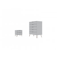 Manhattan Comfort 179GMC1 Rockefeller White 5-Drawer Dresser and 2-Drawer Nightstand Set